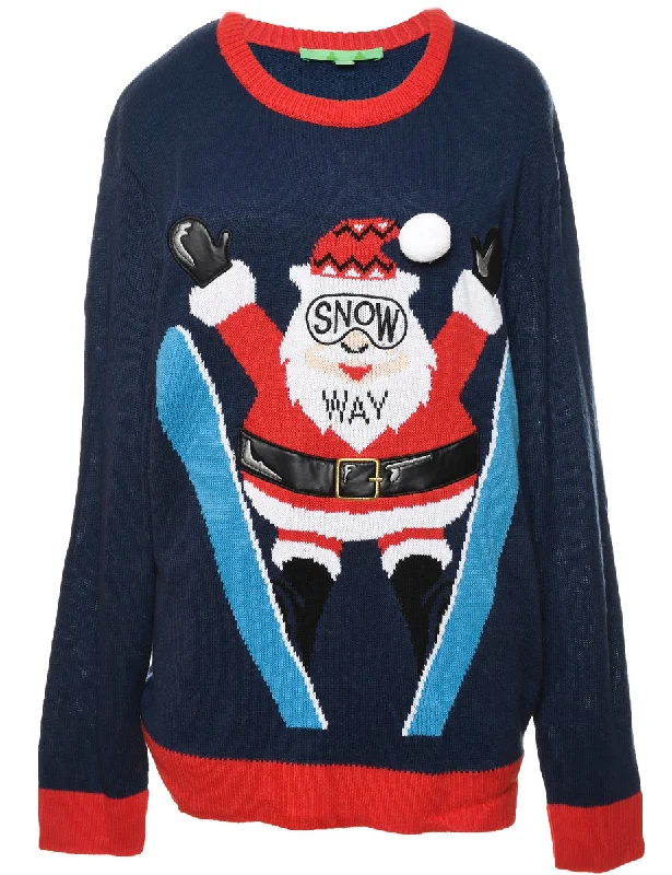 Santa Claus Christmas Jumper - XL Velvet Chenille Corduroy