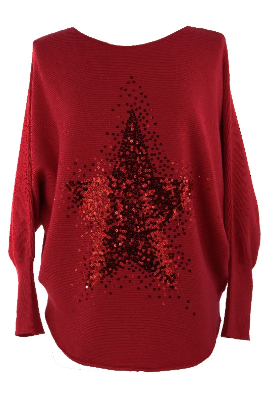 Sequin Star Ribbed Jumper Front Pockets Side Pockets Patch Pockets
