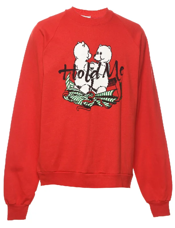 Teddy Bear Design Red Printed Christmas Jumper - XL Stretchy Elastic Breathable