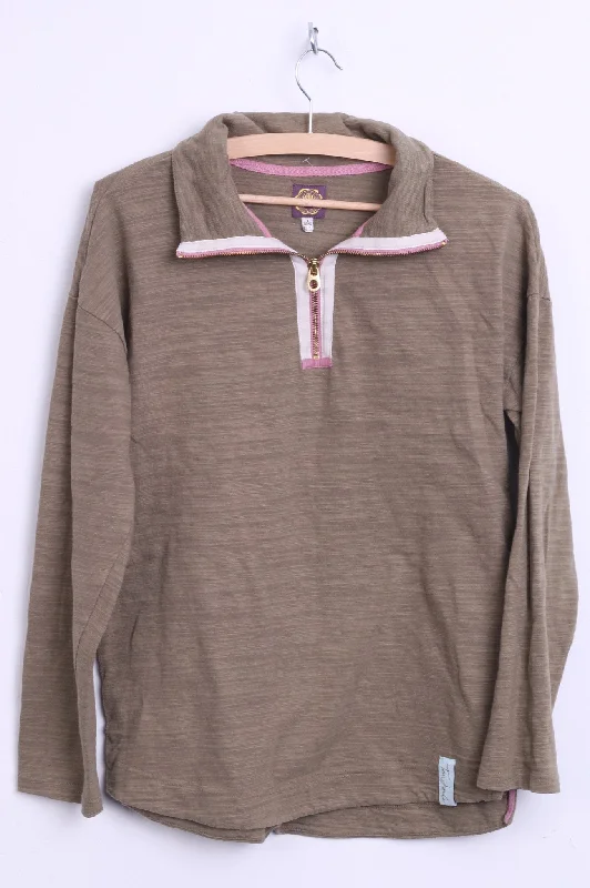 Tom Joule Womens XS 8 Jumper Antler Cotton Zip Neck Notch Collar Peter Pan Collar Cowl Neck