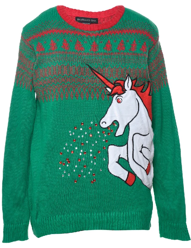 Unicorn Christmas Jumper - M Solid Color Striped Floral Print