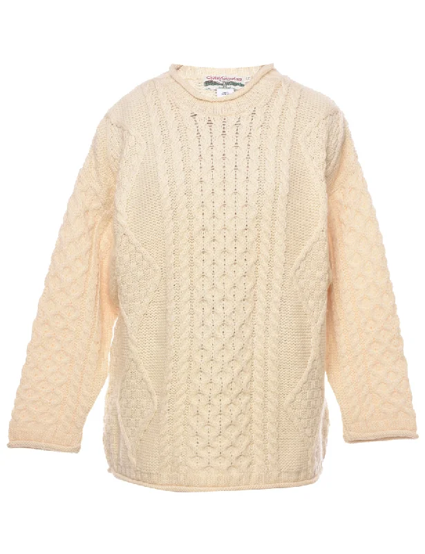 Wool Cable Knit Jumper - S Toggled Drawstring Belted