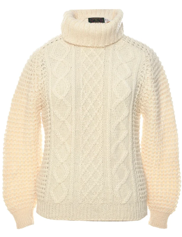 Wool Cable Knit Turtleneck Jumper - S Hooded Caped Shawl Collar
