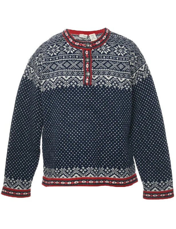 Wool L.L. Bean Nordic Jumper - L Ribbed Striped Patterned
