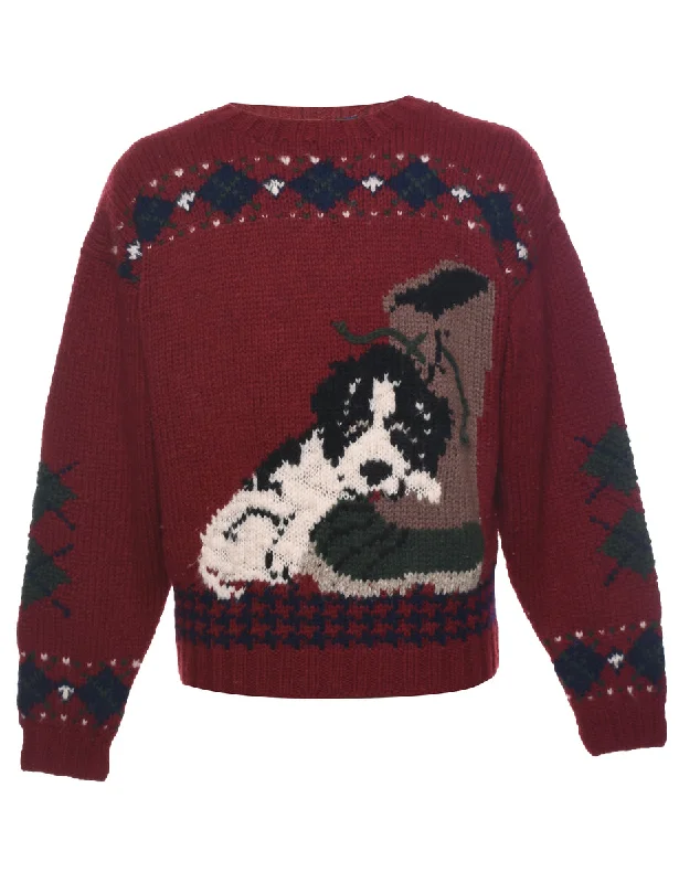 Wool Woolrich Jumper - L Cable Knit Ribbed Knit Lace Knit