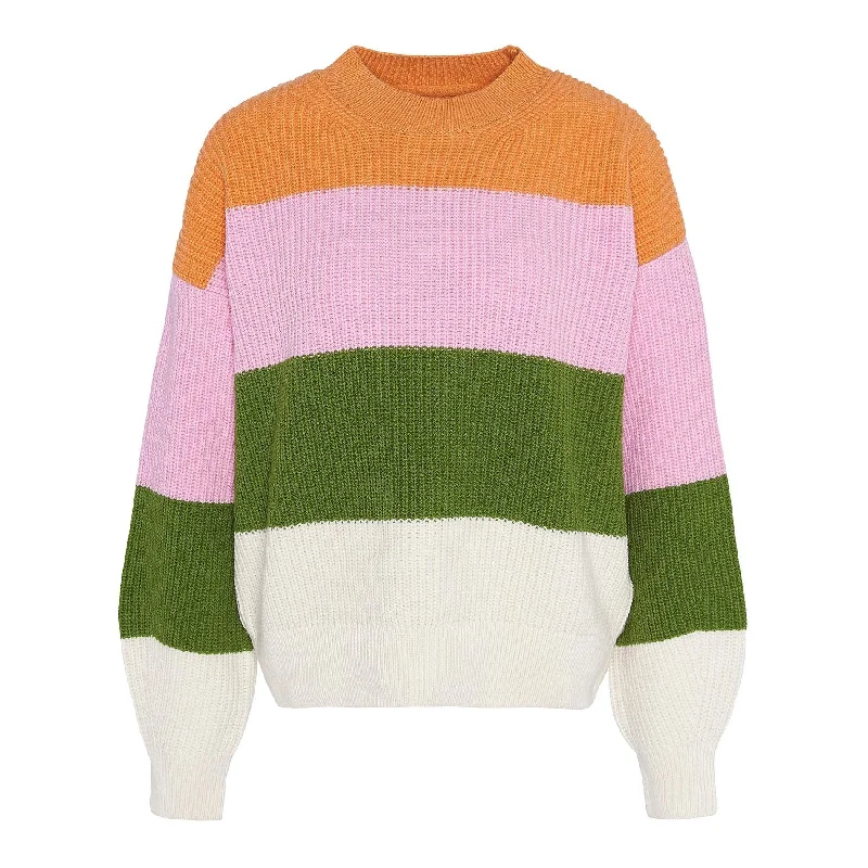 Barbour Ladies Ula Stripe Knitted Jumper Notch Collar Peter Pan Collar Cowl Neck