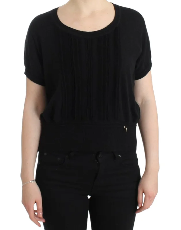 Elegant Short Sleeved Black Jumper Sweater Knitwear Pullover