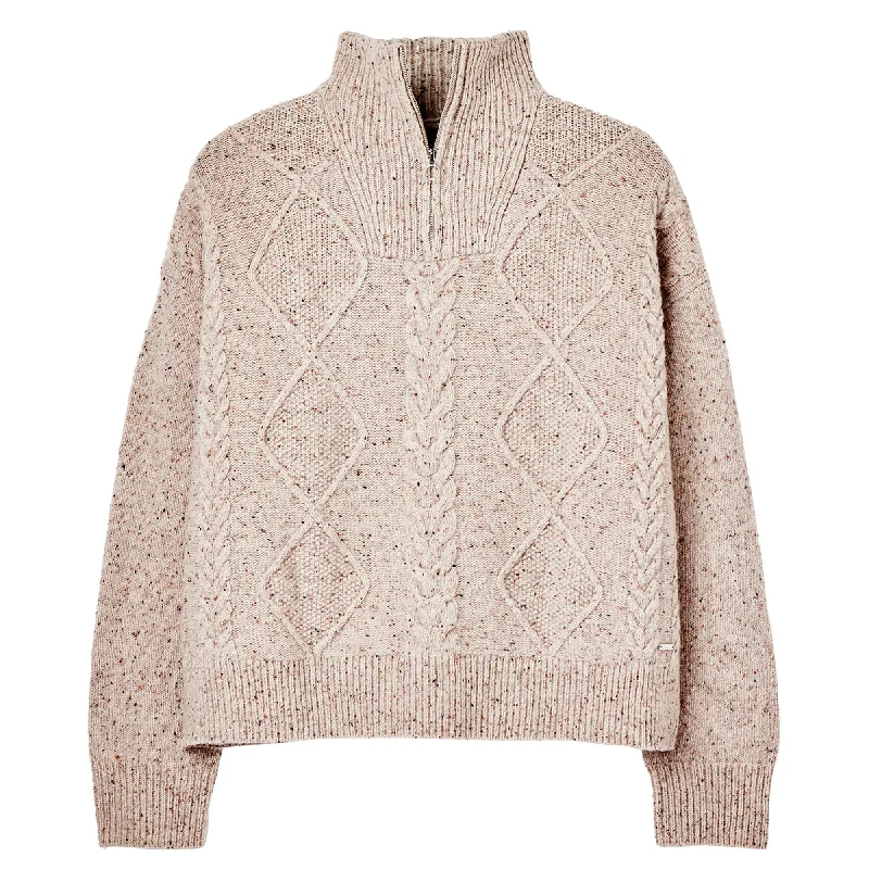 Joules Ladies Esme Cable Knit Quarter Zip Jumper Stretchy Elastic Breathable