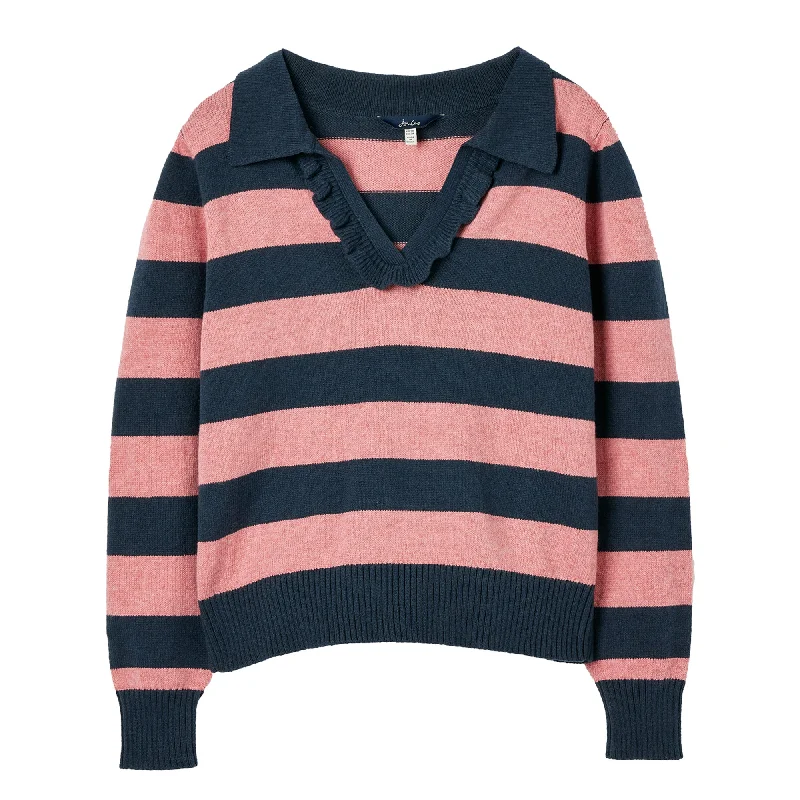 Joules Ladies Maddie Striped V Neck Jumper Cashmere Blend Cotton Blend Poly Blend
