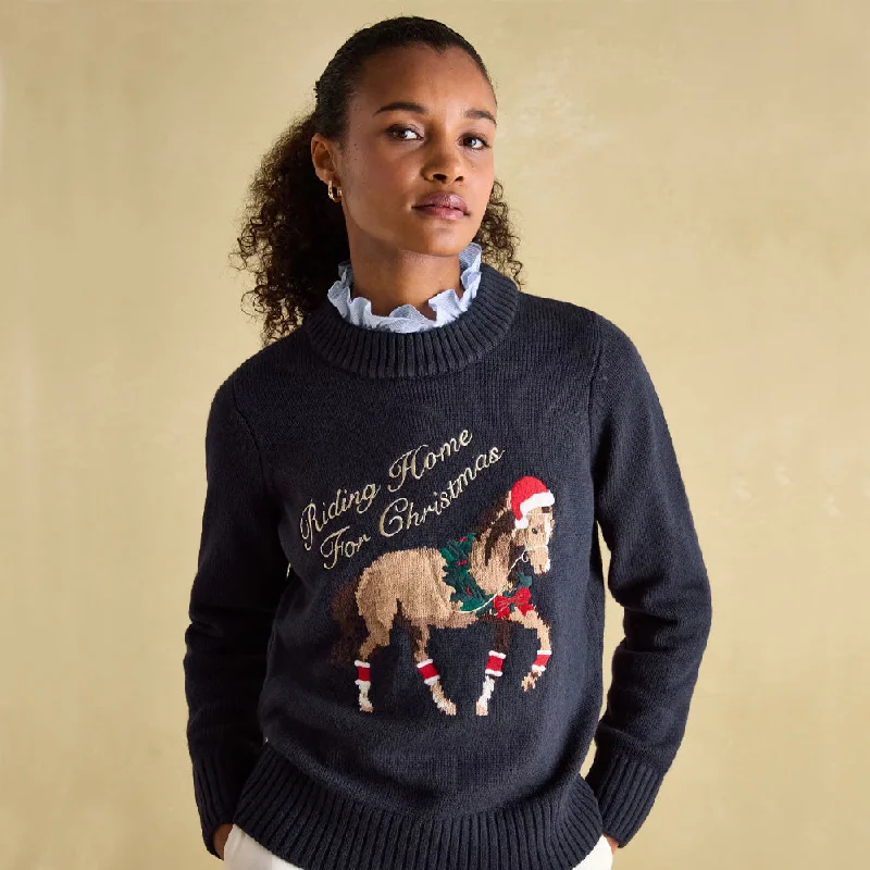Joules Ladies Noelle Christmas Jumper Turtle Neck Boat Neck Asymmetrical Neck