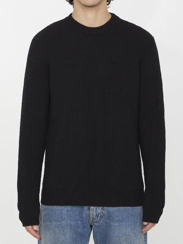 Merino Wool Jumper Solid Print Embellished