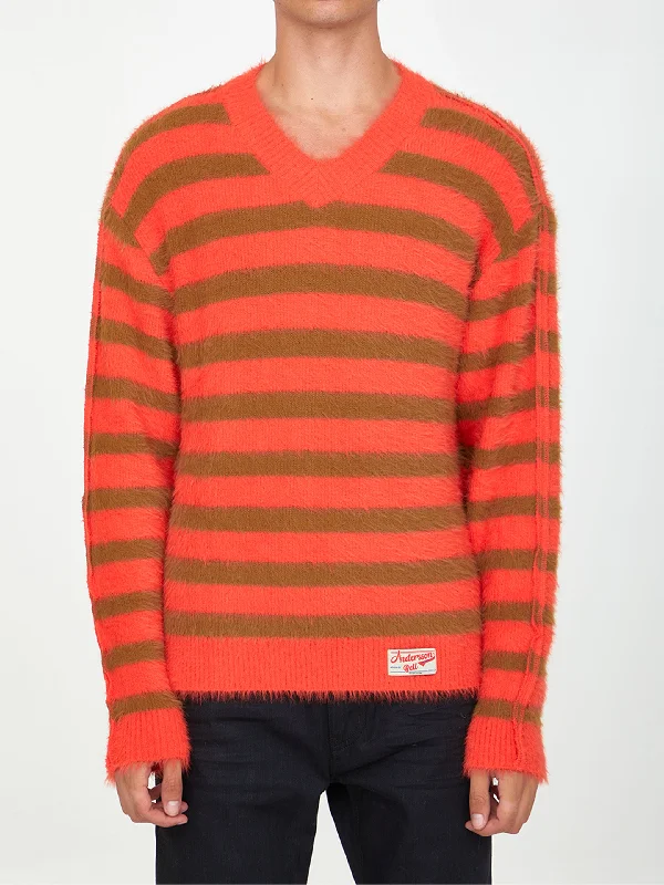 Orange And Beige Striped Jumper Spandex Blend Rayon Blend Denim Blend
