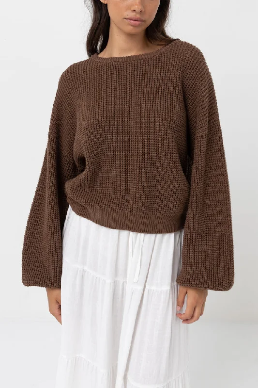 Rhythm Classic Knit Jumper - CHOCOLATE Lace Blend Ribbed Blend Corduroy Blend
