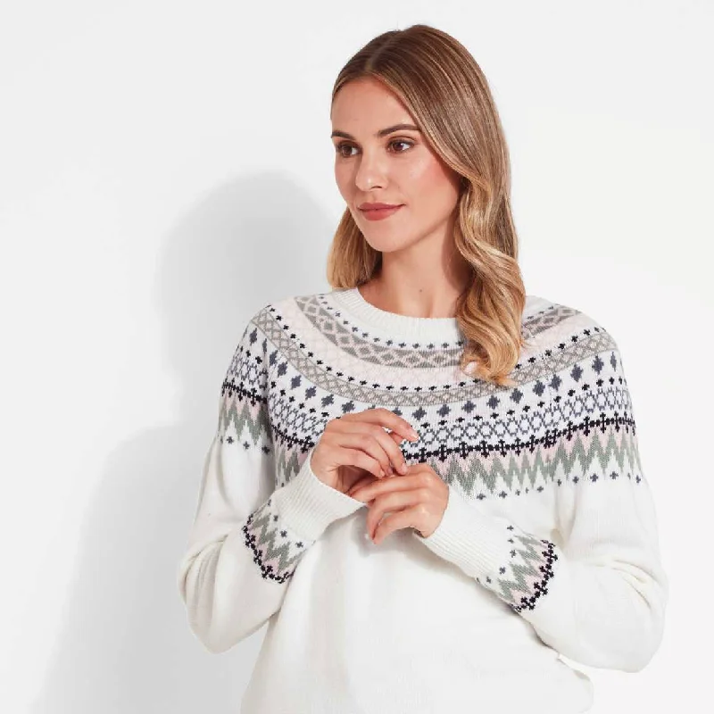 Schoffel Ladies Shetland Fairisle Jumper Boat Neck Shawl Collar Notched Collar
