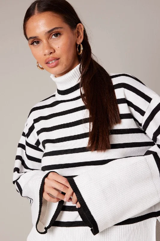 White Stripe Knit Jumper Anti-Pilling Anti-Shrink Durable