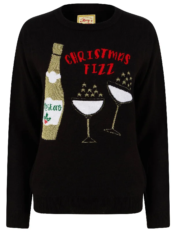 Women’s Christmas Fizz Lurex Glitter Novelty Christmas Jumper In Jet Black - Merry Christmas Open Front Closed Front Wrap Front Women’s Christmas Fizz Lurex Glitter Novelty Christmas Jumper In Jet Black - Merry Christmas Open Front Closed Front Wrap Front