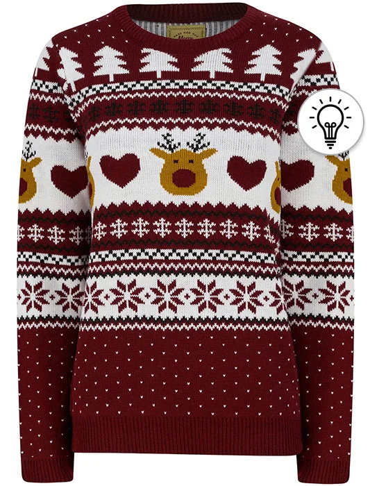 Women’s Deer Paper LED Light Up Novelty Christmas Jumper in Claret - Merry Christmas Spandex Rayon Corduroy Women’s Deer Paper LED Light Up Novelty Christmas Jumper in Claret - Merry Christmas Spandex Rayon Corduroy