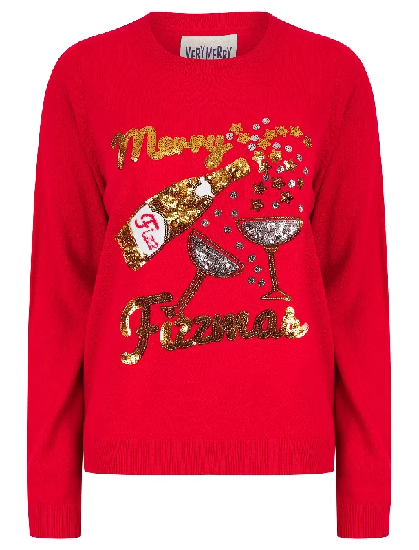 Women's Fizzymas Sequin Novelty Knitted Christmas Jumper in Tokyo Red - Merry Christmas Denim Fabric Leather Fabric Suede Fabric Women's Fizzymas Sequin Novelty Knitted Christmas Jumper in Tokyo Red - Merry Christmas Denim Fabric Leather Fabric Suede Fabric