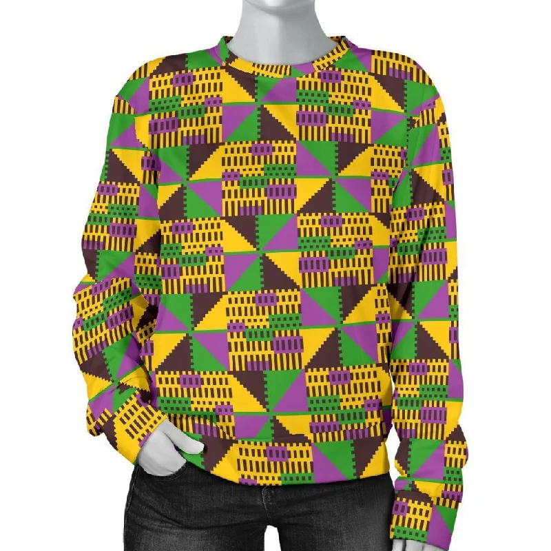 African Kente Pattern Print Women's Sweatshirt Hoodie with Elastic Waist Stretchable Comfortable