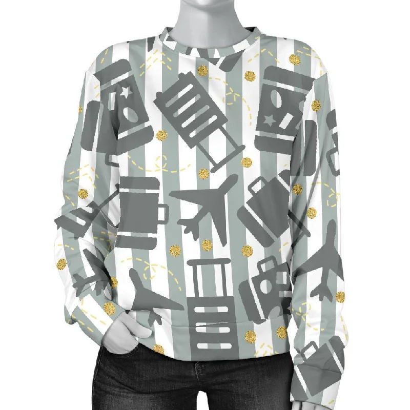 Airplane Luggage Pattern Print Women's Sweatshirt Hoodie with Tie-Dye Psychedelic Retro