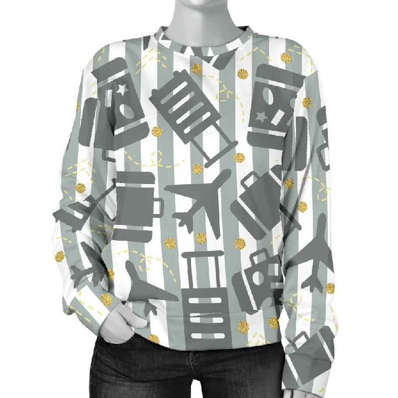 Airplane Luggage Pattern Print Women's Sweatshirt Hoodie with Sequins Glamorous Eye-catching
