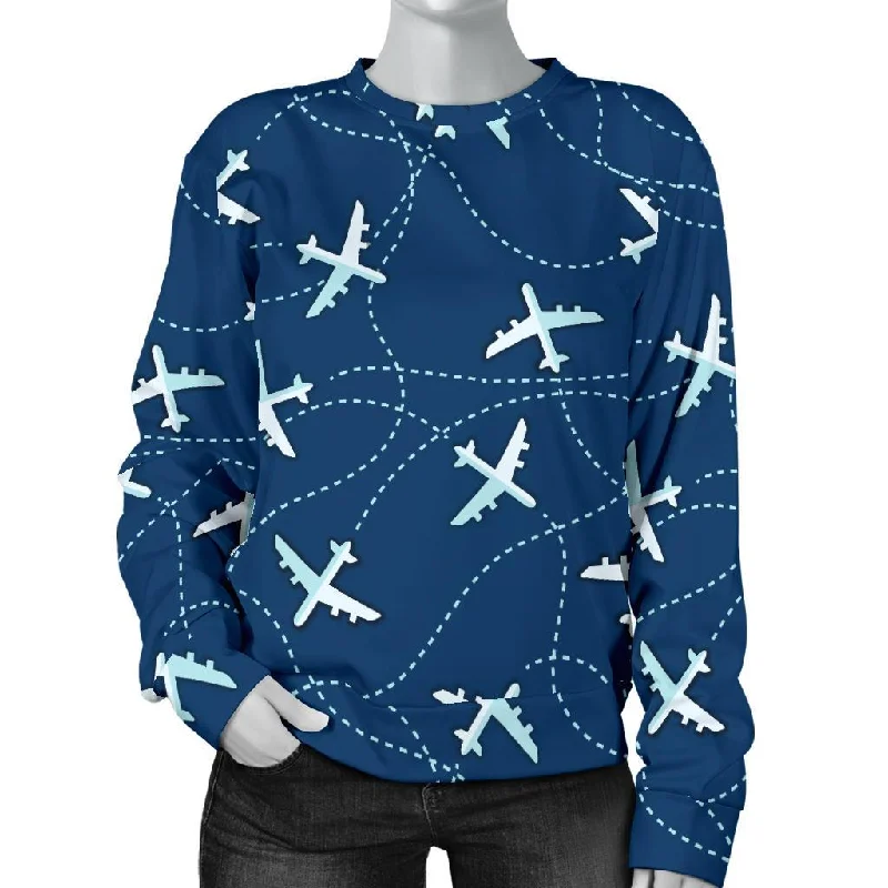 Airplane Print Pattern Women's Sweatshirt Hoodie with Zipper Placket Modern Functional