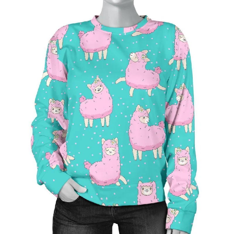 Alpaca Pattern Print Women's Sweatshirt Hoodie with Frayed Bohemian Relaxed