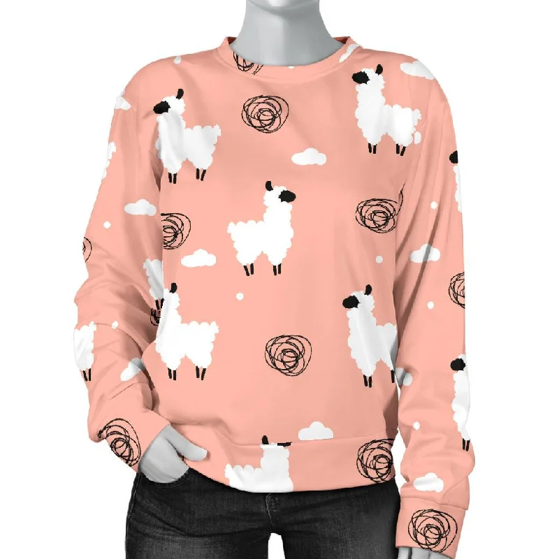 Alpaca Pink Pattern Print Women's Sweatshirt Hoodie with Rhinestones Sparkly Elegant
