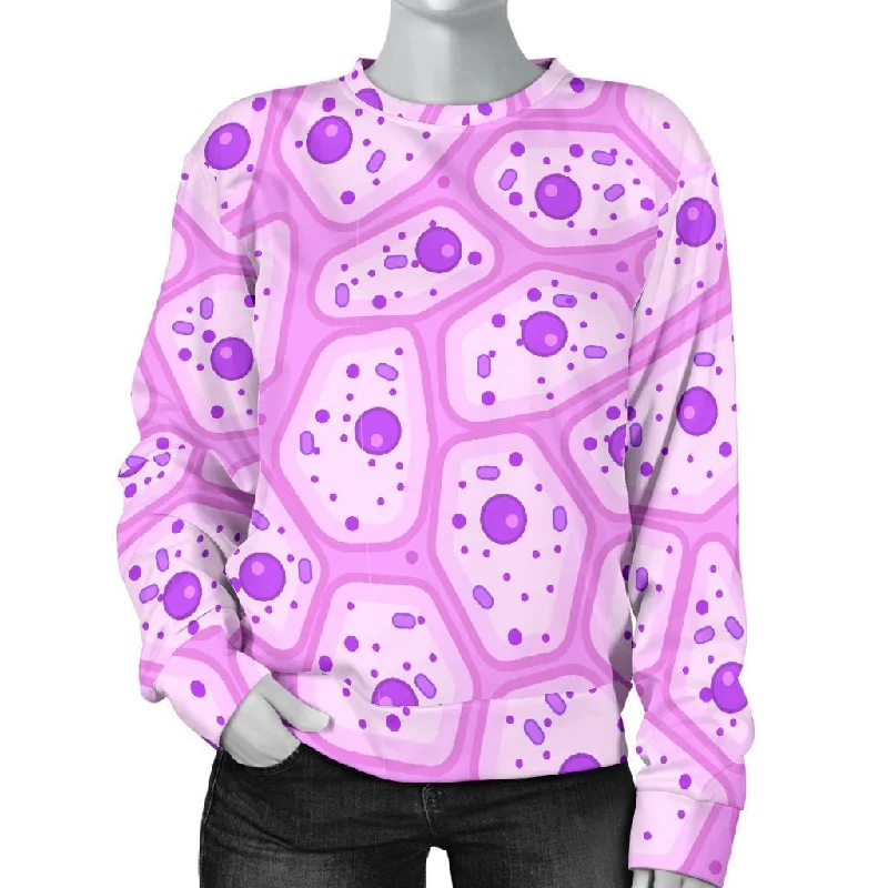 Anatomy Cells Pattern Print Women's Sweatshirt Hoodie with Puffed Sleeves Voluminous Trendy