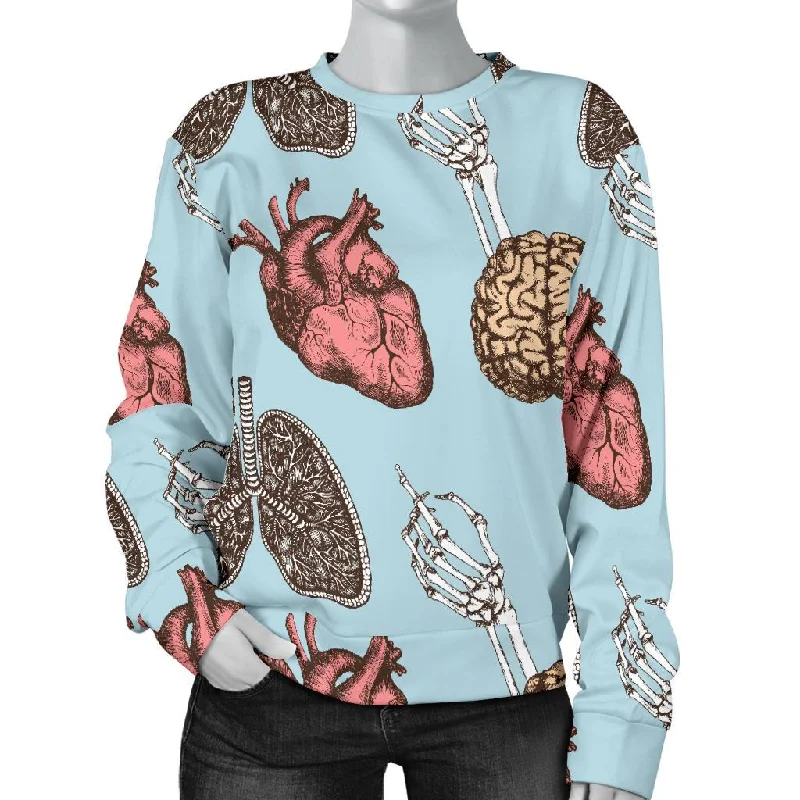 Anatomy Pattern Print Women's Sweatshirt Hoodie with Toggle Buttons Decorative Unique