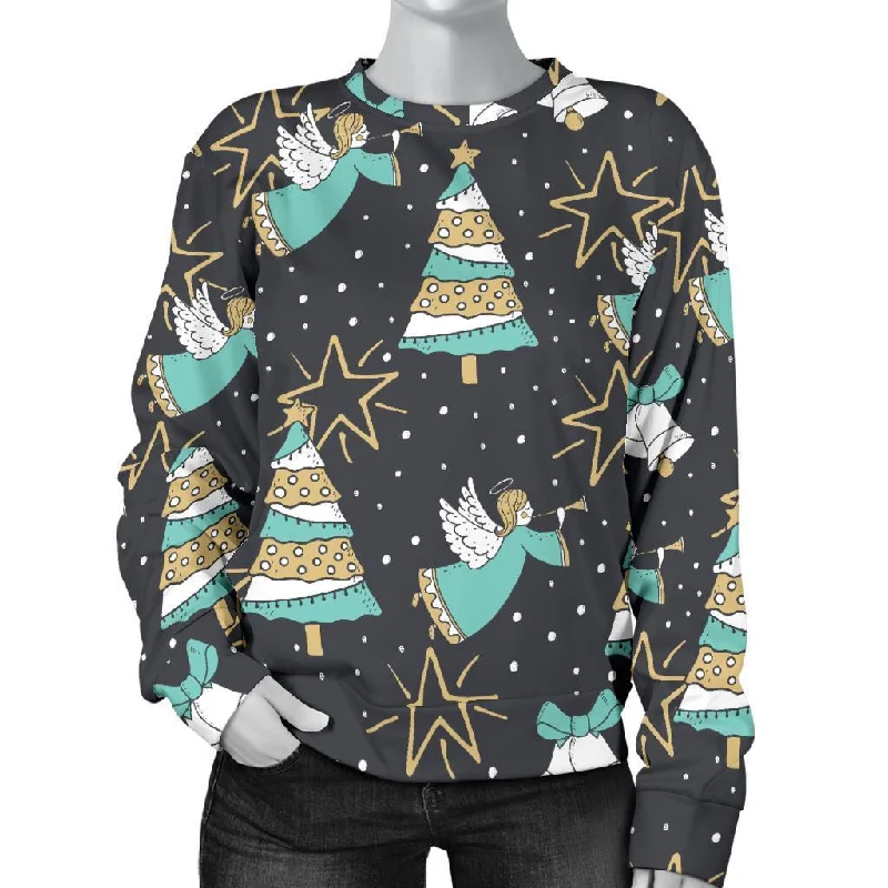 Angel Christmas Print Pattern Women's Sweatshirt Hoodie with Drawstring Waist Adjustable Fitted
