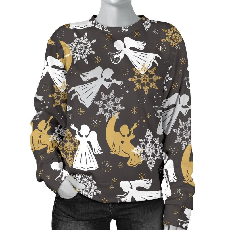 Angel Snowflake Print Pattern Women's Sweatshirt Hoodie with Double Zipper Versatile Adjustable