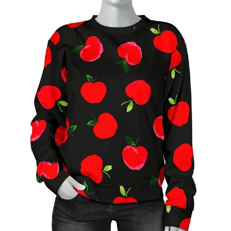Apple Red Pattern Print Women's Sweatshirt Hoodie with Oversized Fit Loose Comfortable