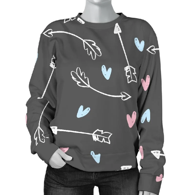 Archery Heart Pattern Print Women's Sweatshirt Hoodie with Side Slits Relaxed Casual