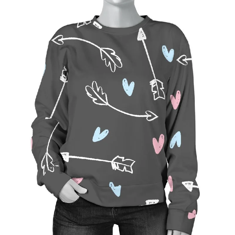 Archery Heart Pattern Print Women's Sweatshirt Hoodie with Strings Custom Fit Adjustable