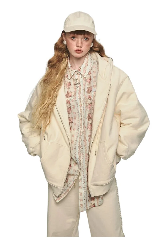Arctic Velvet Lined Knitted Zip-up Hoodie Hoodie with Front Slit Layering Stylish