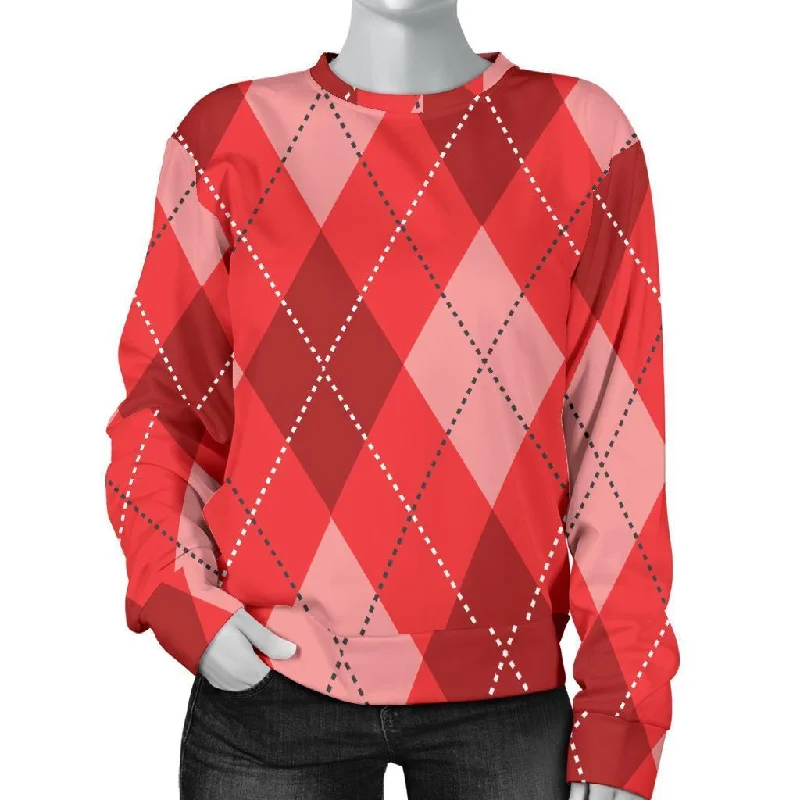 Argyle Red Pattern Print Women's Sweatshirt Hoodie with Cropped Fit Short Trendy