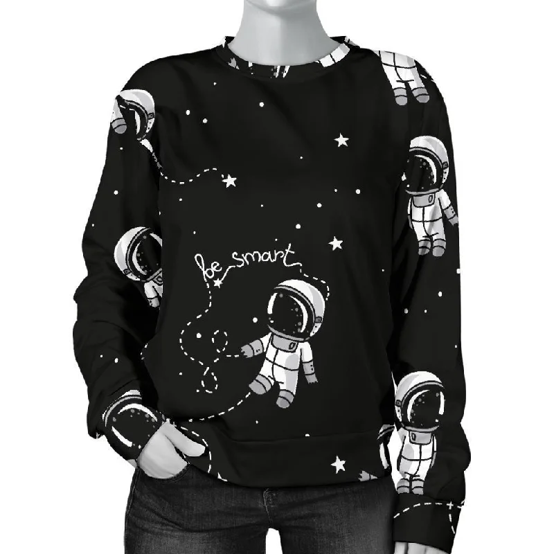 Astronaut Pattern Print Women's Sweatshirt Hoodie with Bell Sleeves Flared Feminine