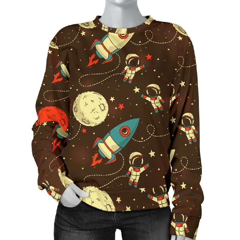 Astronaut Space Pattern Print Women's Sweatshirt Hoodie with Turtle Neck Cozy Winter