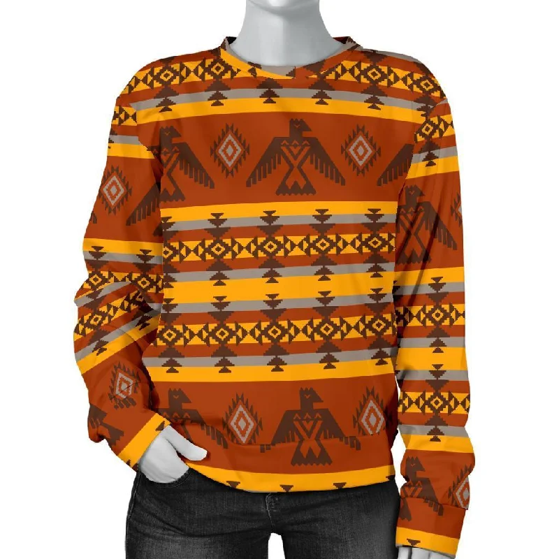 Aztec Eagle Pattern Print Women's Sweatshirt Hoodie with Hem Contrast Bold Stylish