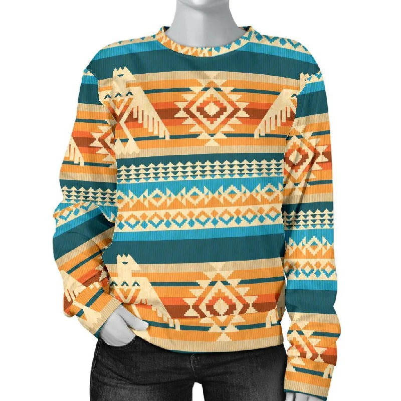 Aztec Eagle Print Pattern Women's Sweatshirt Hoodie with Drawcord Adjustable Secure