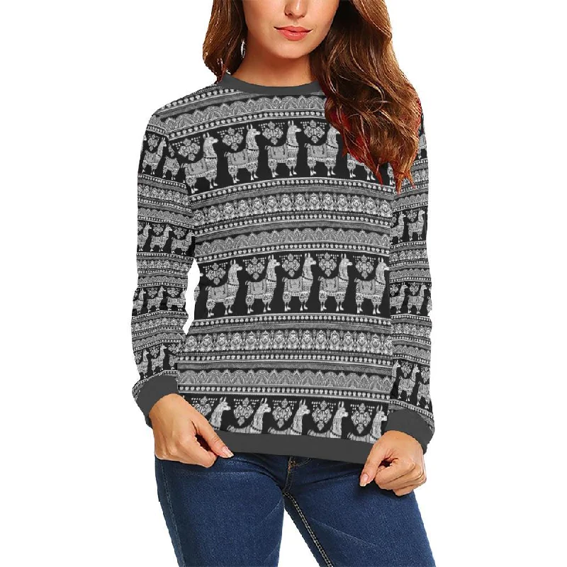 Aztec Llama Pattern Print Women's Sweatshirt Hoodie with Snap Buttons Easy Quick