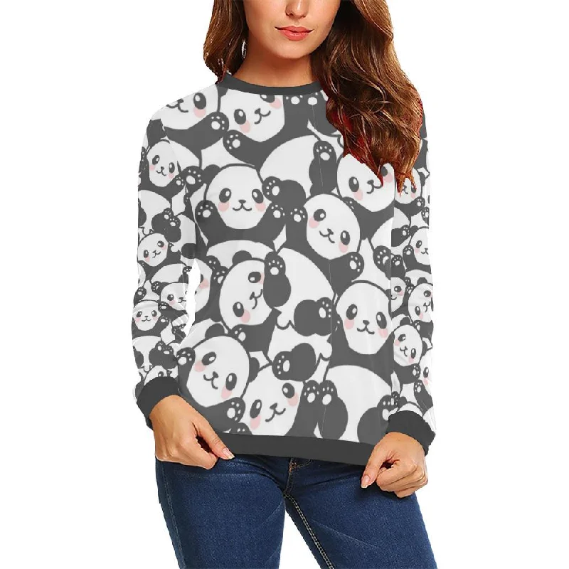 Baby Panda Pattern Print Women's Sweatshirt Hoodie with Hem Contrast Bold Stylish