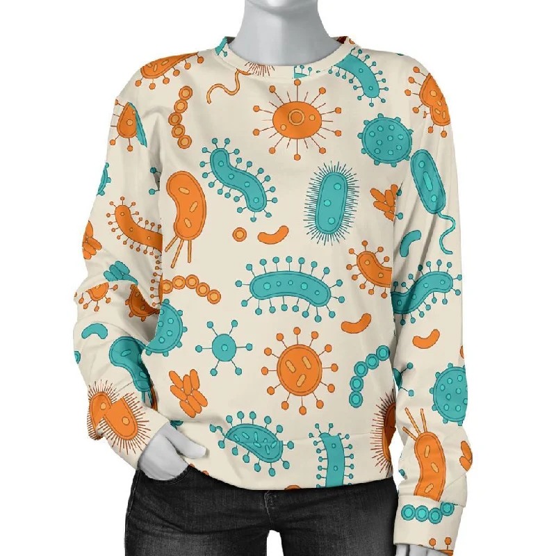 Bacteria Virus Print Pattern Women's Sweatshirt Hoodie with Stripes Bold Sporty