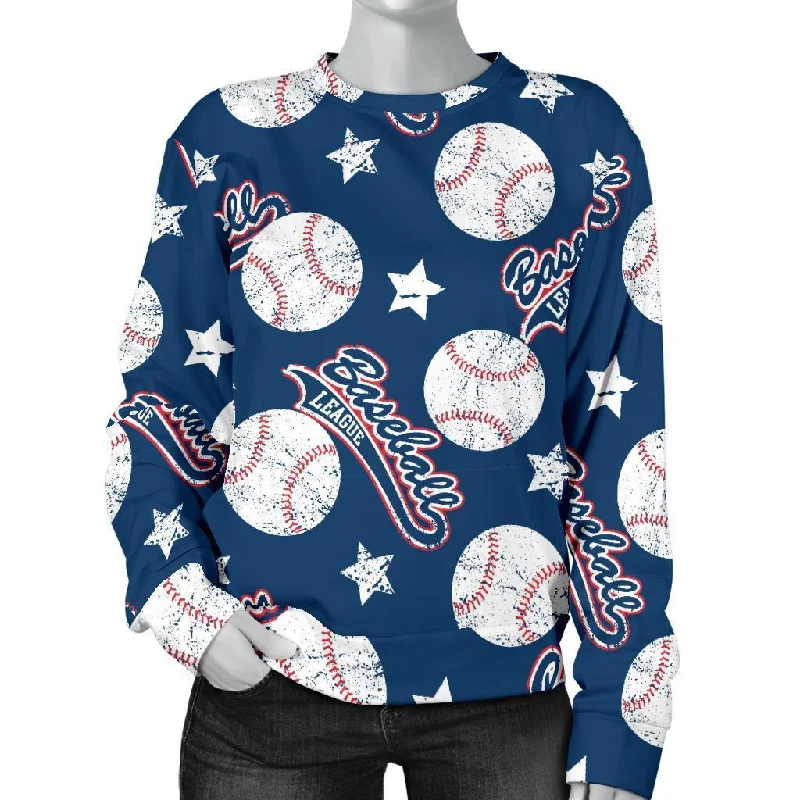 Baseball League Print Pattern Women's Sweatshirt Hoodie with Snap Buttons Easy Quick