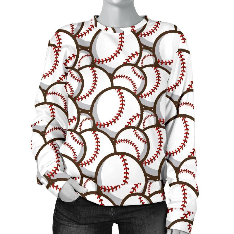 Baseball Print Pattern Women's Sweatshirt Hoodie with Distressed Vintage Worn