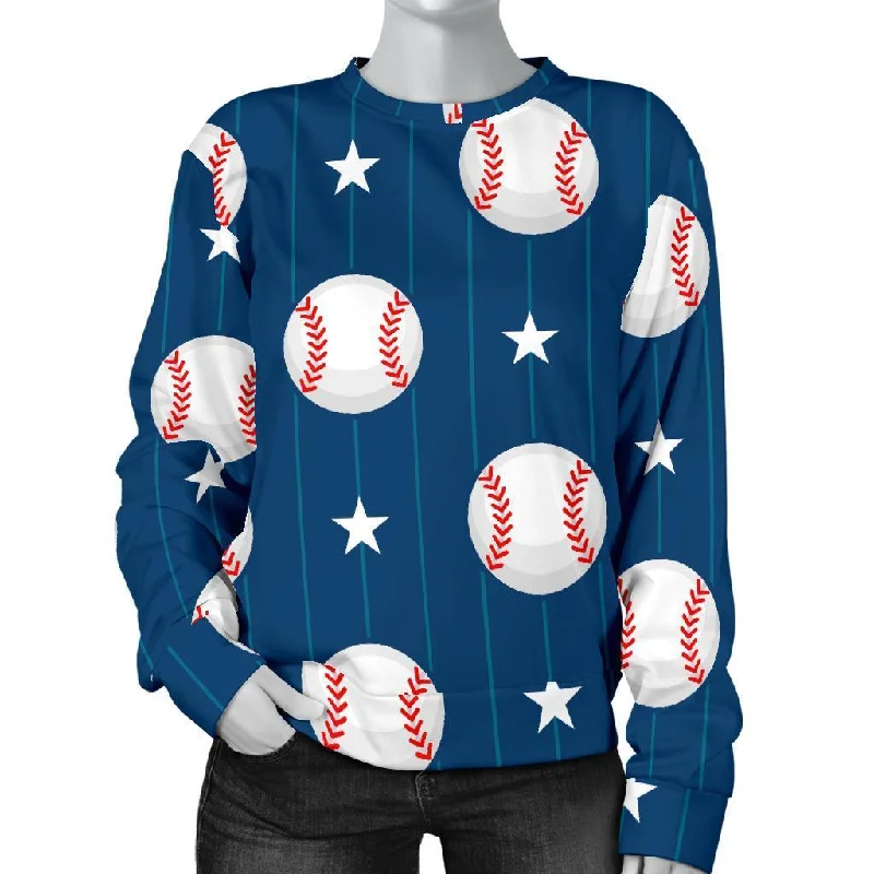 Baseball Star Pattern Print Women's Sweatshirt Hoodie with High Neck Warm Protective