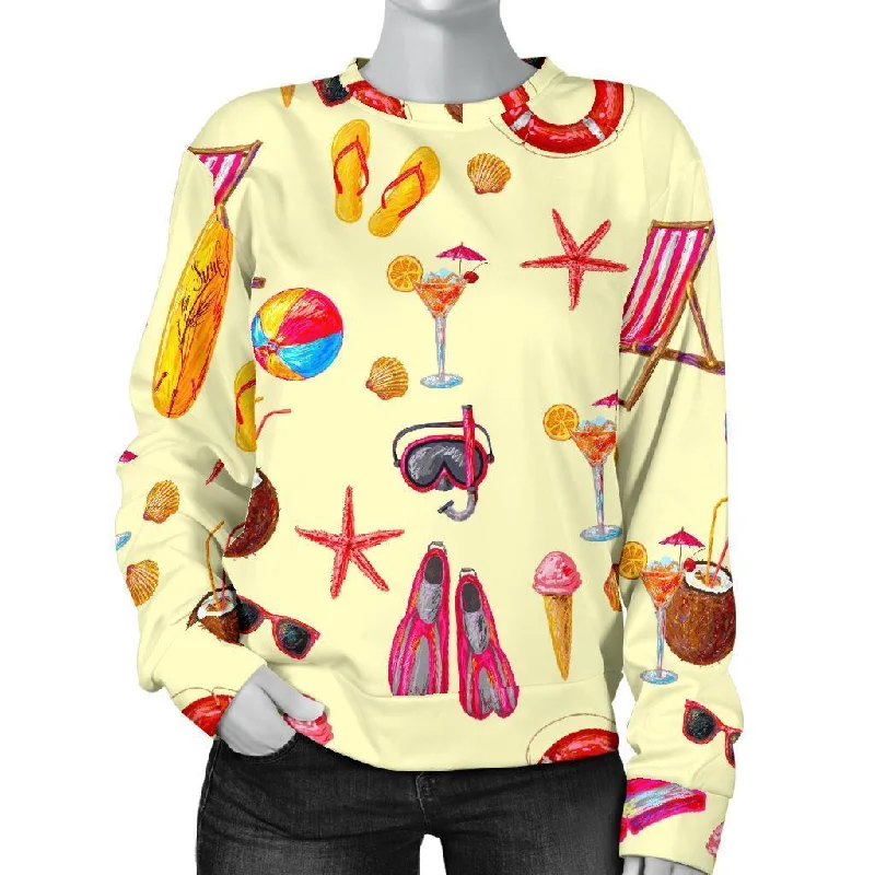 Beach Pattern Print Women's Sweatshirt Hoodie with Longline Fit Extended Stylish