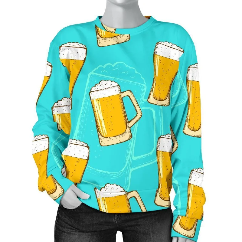 Beer Blue Pattern Print Women's Sweatshirt Hoodie with Pattern Geometric Abstract