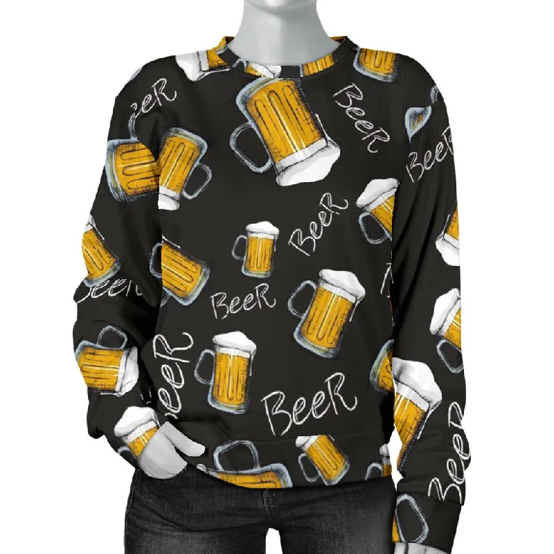 Beer Pattern Print Women's Sweatshirt Hoodie with Elastic Cuffs Stretchable Comfortable